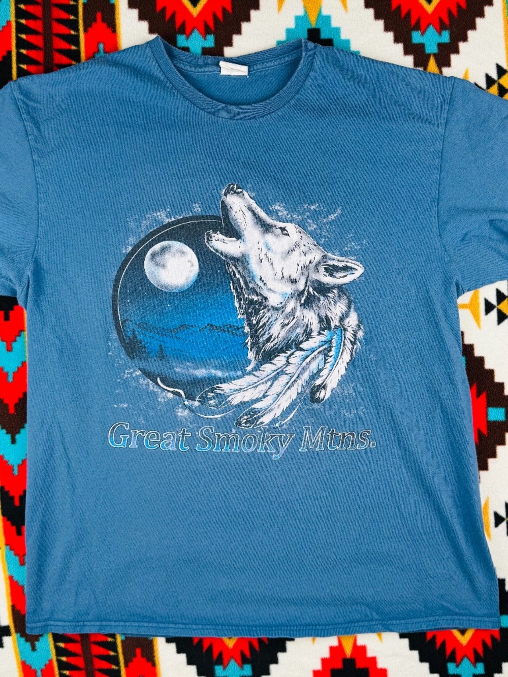 Great Smoky Mountains Wolf Moon Graphic T Shirt Delta Pro Weight Blue Tee L